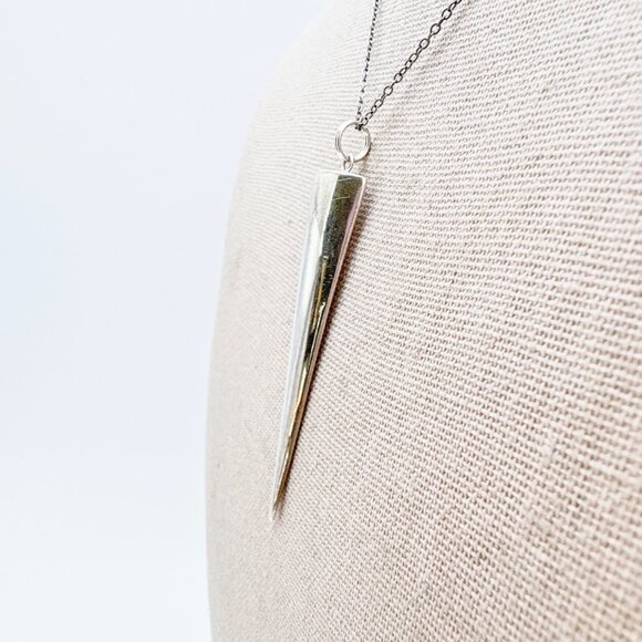 VTG Sterling Silver 925 Large Spike Pendant Necklace Spring Ring Size 18" Length - Picture 2 of 12